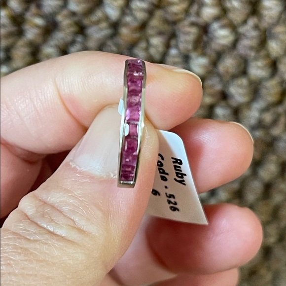 NWT Elegant 925 Silver and Natural Pink Ruby Gemstone Ring Half Eternity Size 6 - Picture 9 of 11